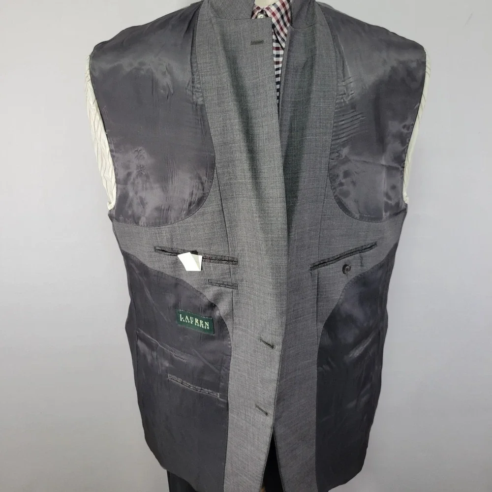 Lauren Ralph Lauren Men's Sport Coat Blazer Two Button Gray Sharkskin‎ Wool 50R